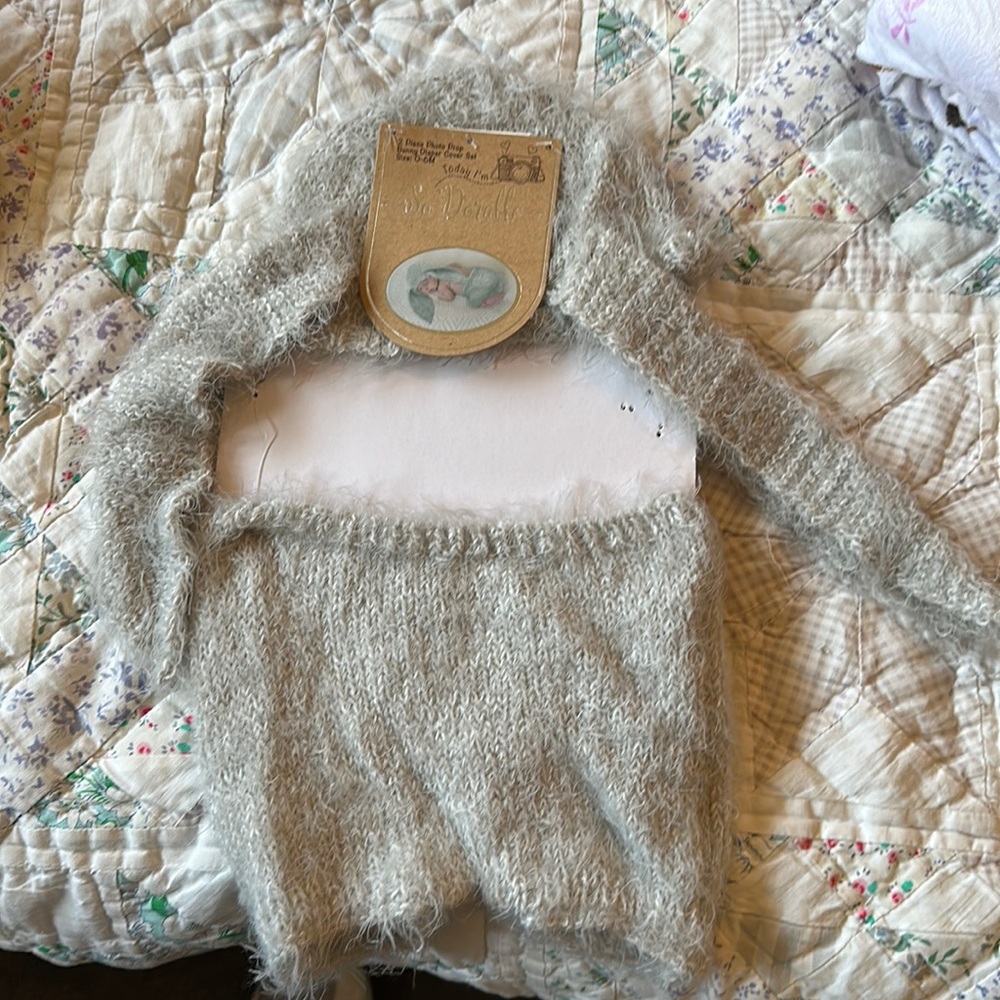 Two piece photo prop bunny diaper cover, set size 0 to 6 month